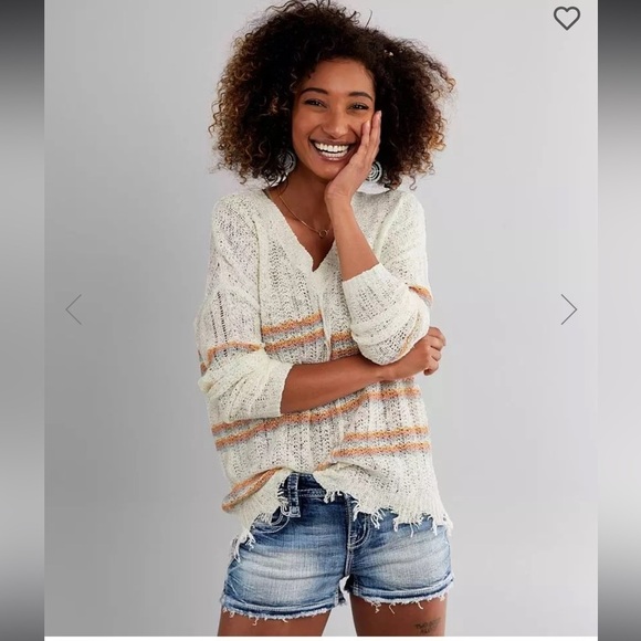 DayTrip from Buckle Striped Pullover Boho Fringe V neck Sweater Sz m - Picture 1 of 12